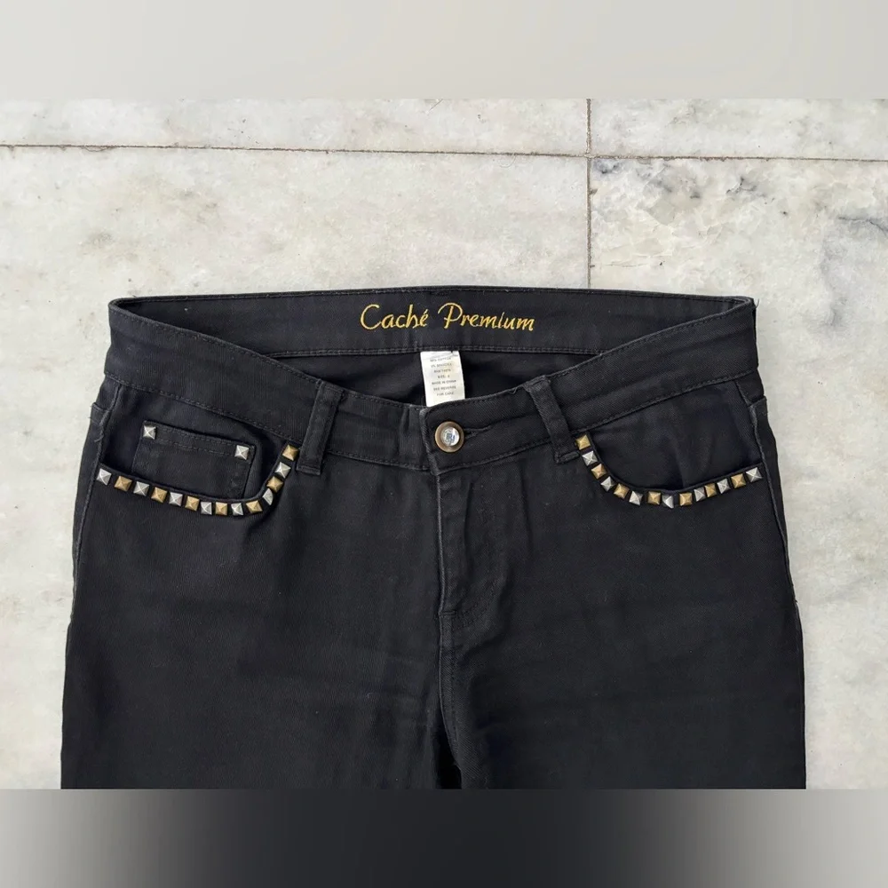 Y2K Vintage Cache Jeans Black Studded Low Rise Bootcut Womens 6 Cowgirl Boho - Picture 5 of 11